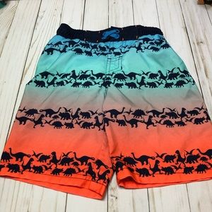 Orange and blue Dinosaur swimming trunks